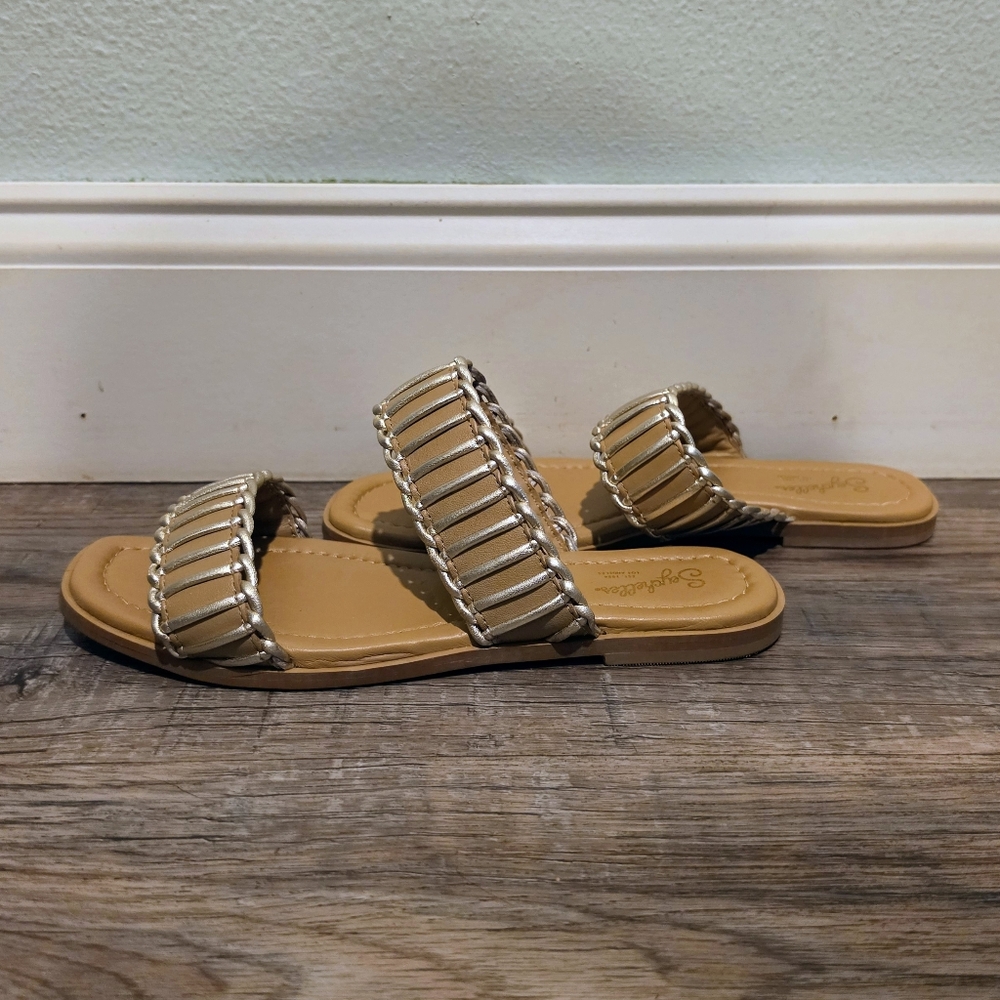 Seychelles Metallic Gold Two-Strap Slide Sandals